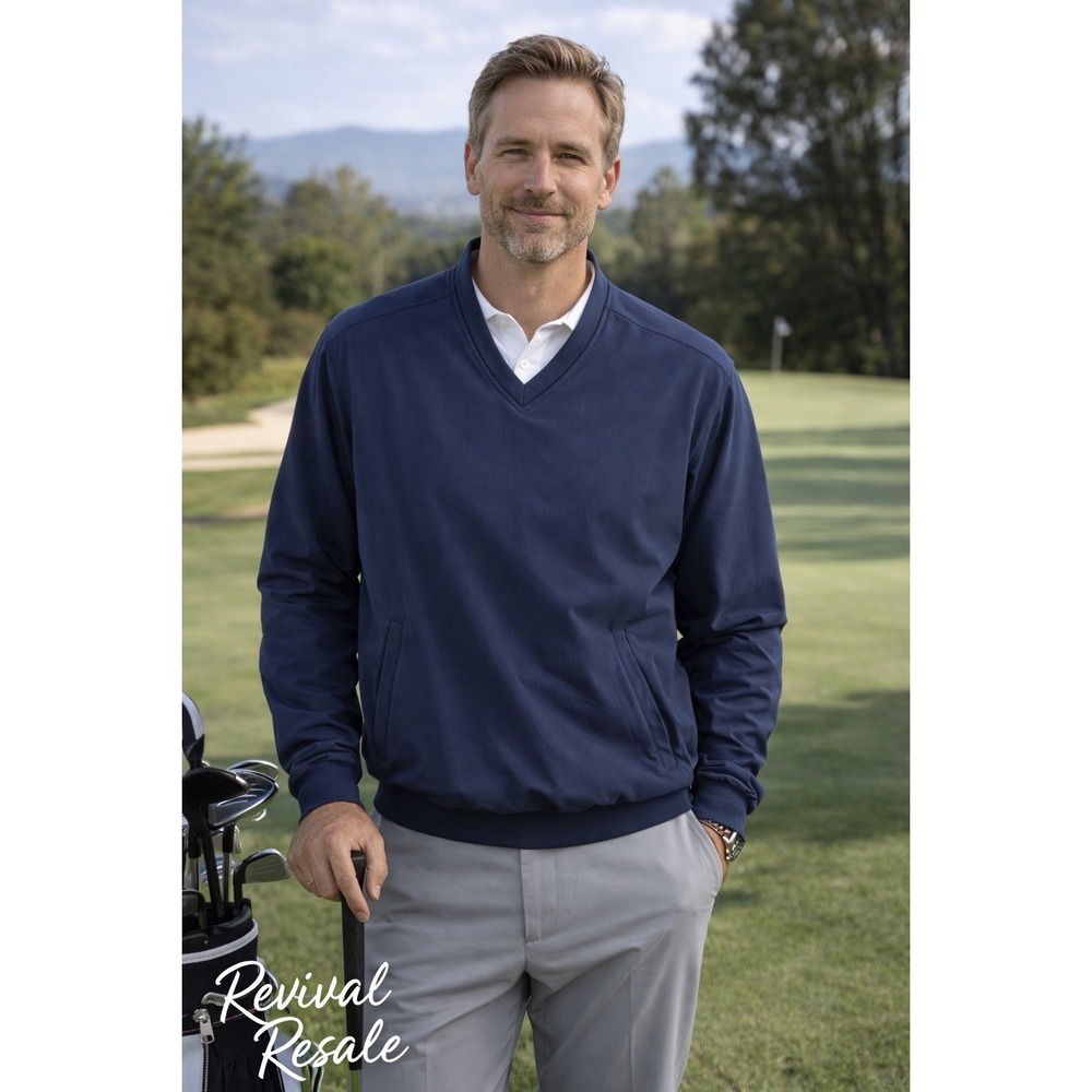 Walter Hagen Golf  V-Neck Long Sleeve Pullover Shirt Navy Blue Lined Sz Medium